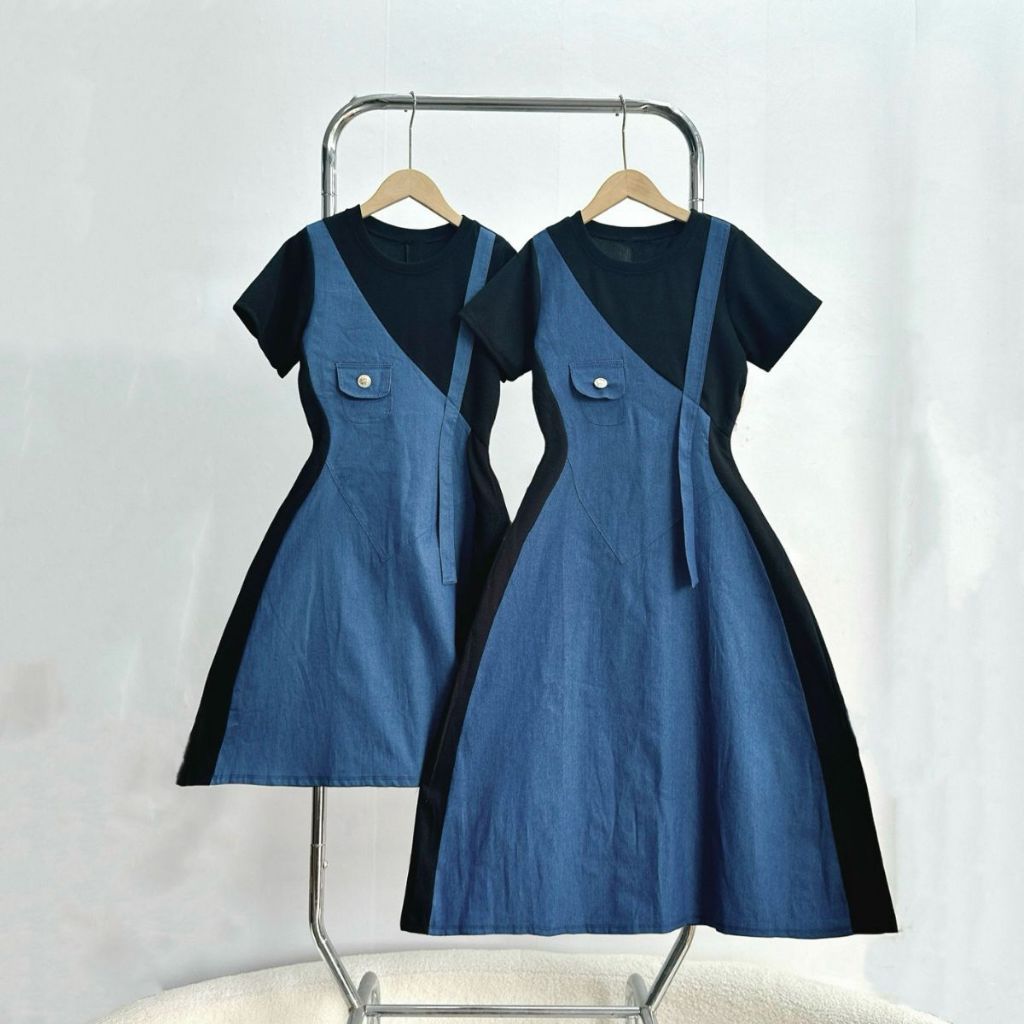 Đầm Jean Bigsize Nữ,Đầm Jean Phối Cổ Tròn Cách Điệu Lên Phom Tôn Dáng ĐẦM JEAN G671+G672