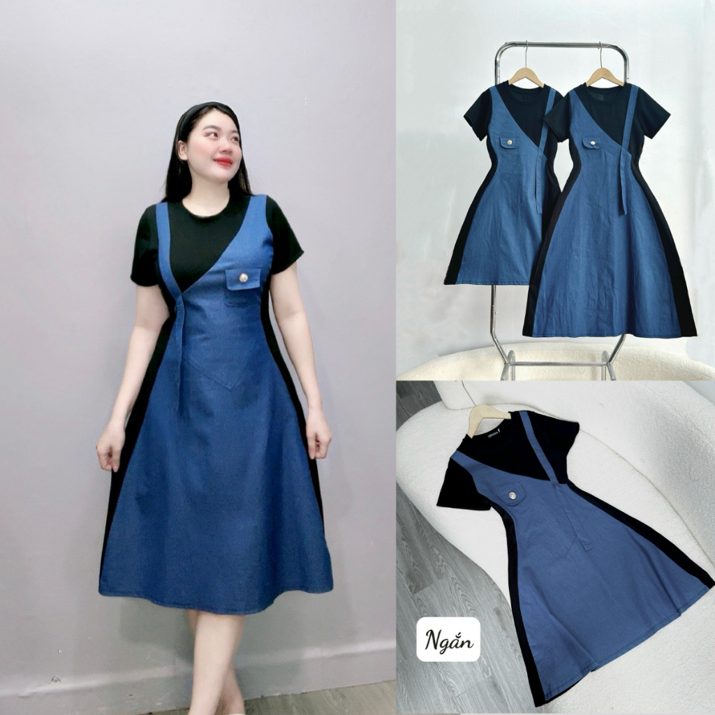 Đầm Jean Bigsize Nữ,Đầm Jean Phối Cổ Tròn Cách Điệu Lên Phom Tôn Dáng ĐẦM JEAN G671+G672