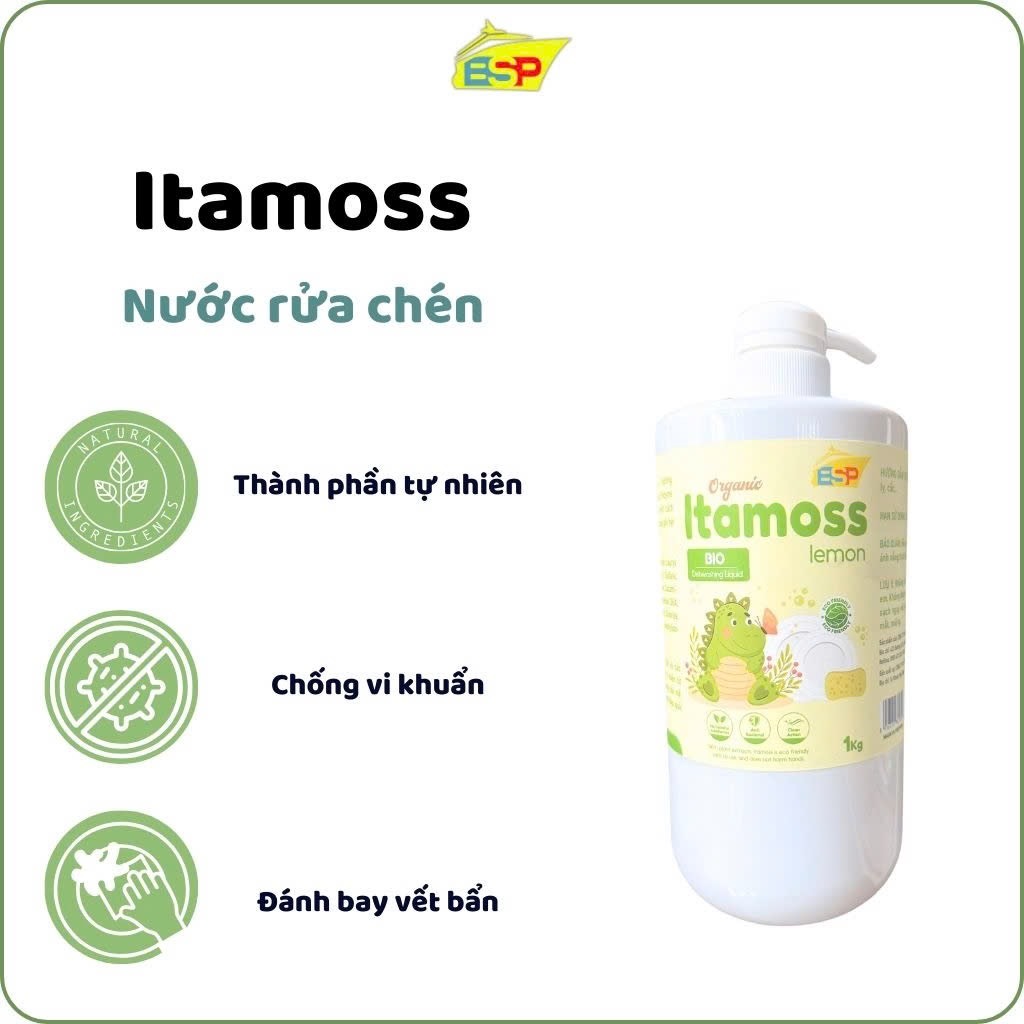 [XẢ HÀNG] Nước rửa chén ITAMOSS Hương Gừng/Quế/Chanh an toàn cho da tay (Chai 1kg) – Date tháng 12-2026