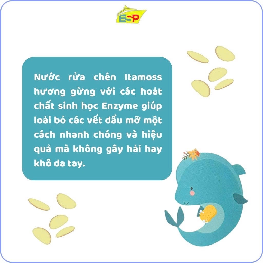 [XẢ HÀNG] Nước rửa chén ITAMOSS Hương Gừng/Quế/Chanh an toàn cho da tay (Chai 1kg) – Date tháng 12-2026