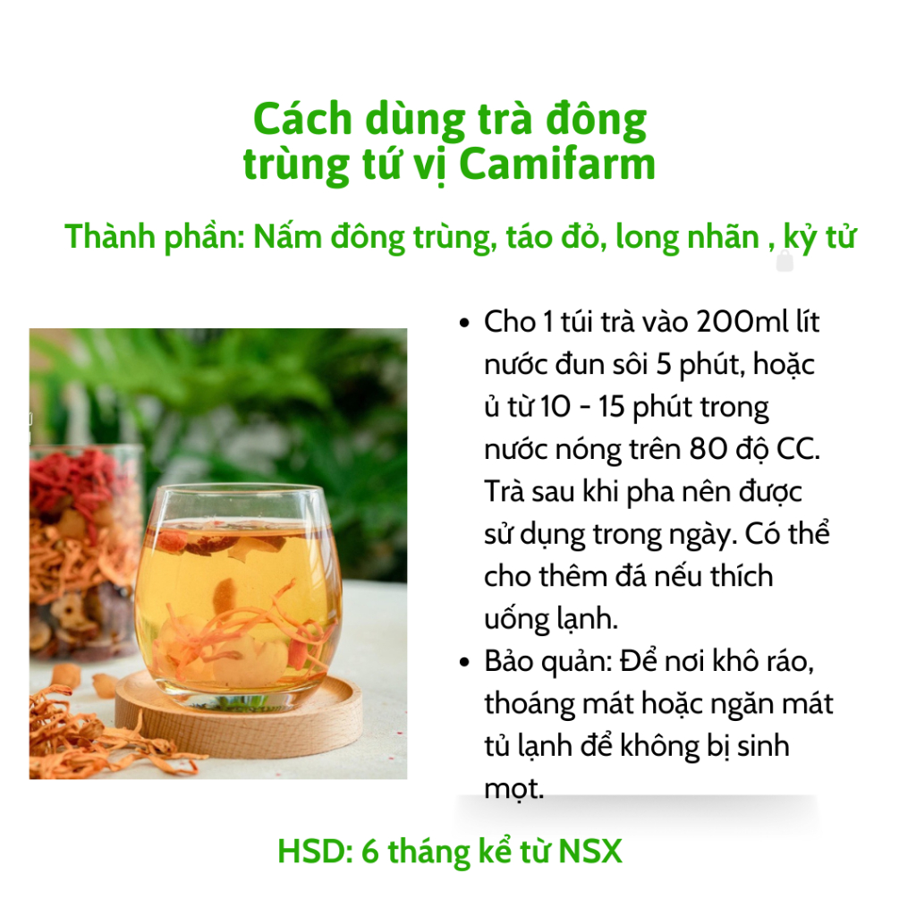 Ảnh Trà đông trùng hạ thảo long nhãn tứ vị Camifarm đẹp da, bồi bổ sức khỏe, tăng cường sinh lý, dễ ngủ 3