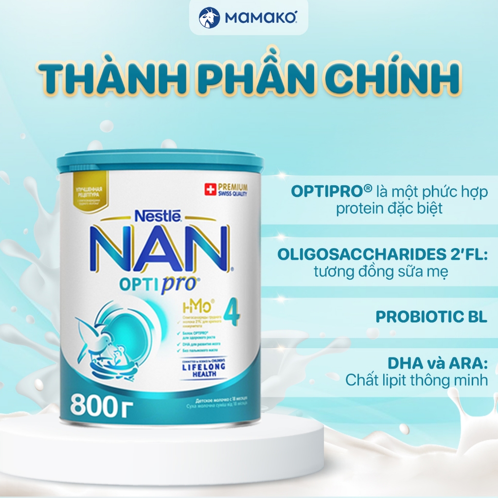 Ảnh Sữa Nan Nga HMO Optipro Số 4 Mamako Bổ Sung Dinh Dưỡng Cho Bé >18M Hộp 800g 4