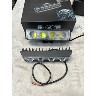Đèn led bi trợ sáng ô tô, xe máy 4 bóng 1 hàng nhiều chế độ sáng.