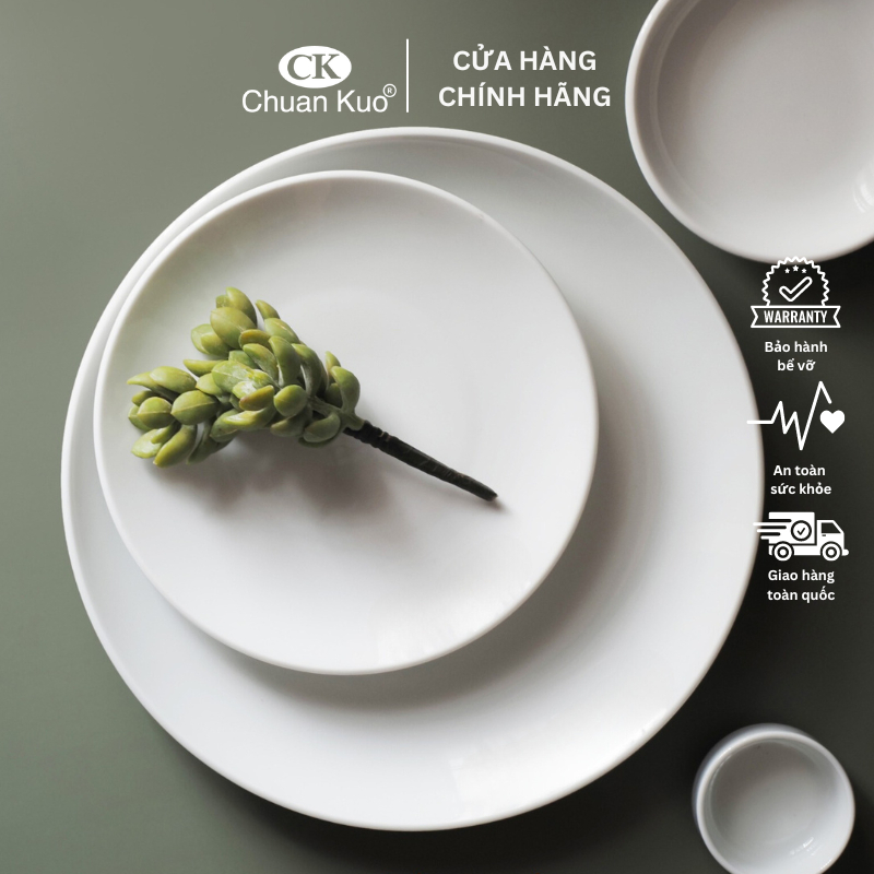 Đĩa tròn phẳng trắng trơn 16 17 20 22 26cm - Dĩa cạn trắng nhà hàng sứ CK sang trọng - Vỡ 1 đổi 1