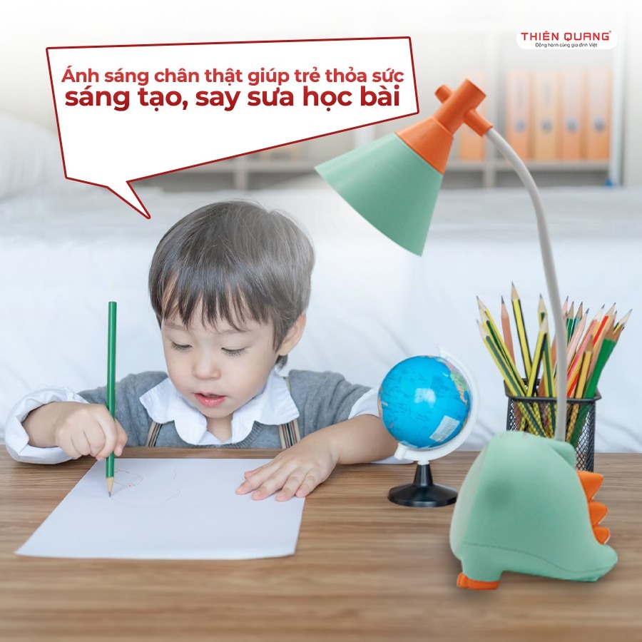 Đèn bàn học cảm ứng khủng long Thiên Quang, kết hợp đèn ngủ và đèn học, bảo vệ mắt, xoay 360 độ