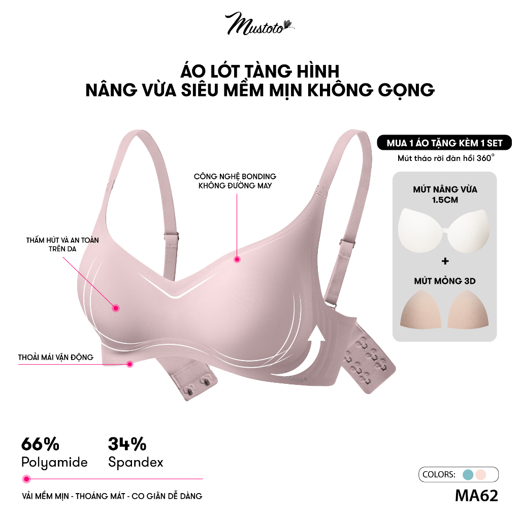 Ảnh Áo Lót Tàng Hình Mustoto Không Gọng Mút Nâng Vừa Tự Nhiên Mềm Mát (MA62) 4