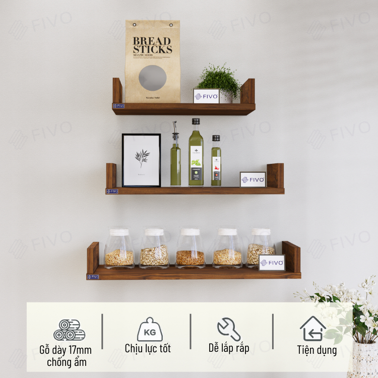 Ảnh Kệ Sách Gỗ Treo Tường Chữ U FIVO FB43 Gỗ Dày Chống Ẩm, Sản Phẩm Vừa Treo Tường Vừa Có Thể Để Bàn, Phù Hợp Mọi Không Gian 3