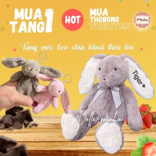 (Mua 1 tặng 1) Mua Thỏ Bông Thêu Tên Tặng Móc Khoá Thêu Tên Theo Yêu Cầu