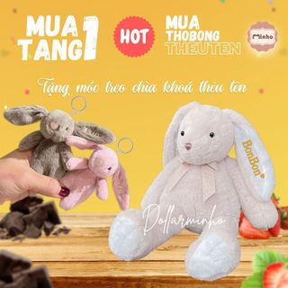 (Mua 1 tặng 1) Mua Thỏ Bông Thêu Tên Tặng Móc Khoá Thêu Tên Theo Yêu Cầu
