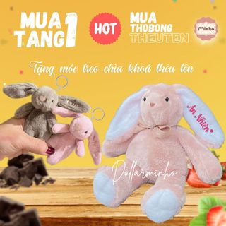 (Mua 1 tặng 1) Mua Thỏ Bông Thêu Tên Tặng Móc Khoá Thêu Tên Theo Yêu Cầu