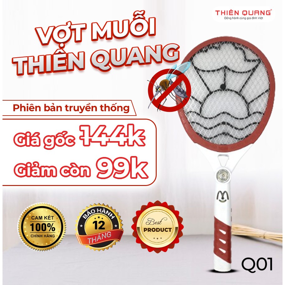 Vợt diệt muỗi điện tử Thiên Quang LED nhựa ABS siêu bền,  tiêu diệt côn trùng, 1 đổi 1 trong 30 ngày