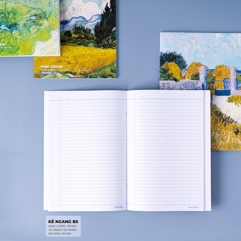 [Đơn 63K Tặg Bút] Combo 5/10 Vở Kẻ Ngang Van Gogh ClassMate Bìa Chống Nước Vở B5 80/120 Trang Quyển Vở 70gsm Vở Ghi Chép