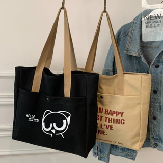 Túi tote bag đẹp vải canvas mềm họa tiết độc đáo túi vải đi học đẹp giá rẻ đựng vừa máy tính phong cách Hàn Quốc