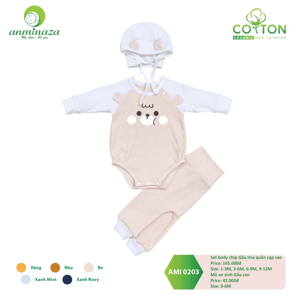 Body Chip Thu Đông Dài Tay Kèm Quần Anminaza Chất Vải Tổ Ong Mềm Mịn Và Thoáng Khí - Hàng Chính Hãng AMI0203