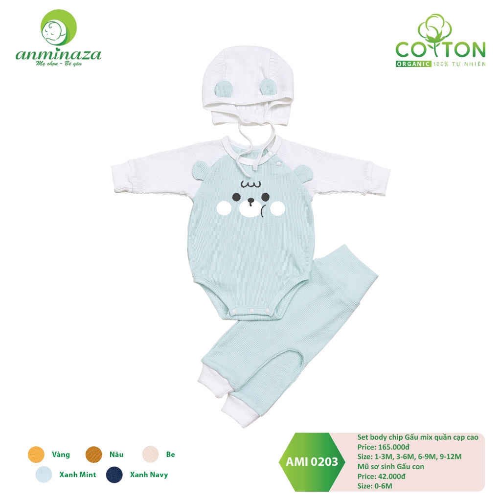 Body Chip Thu Đông Dài Tay Kèm Quần Anminaza Chất Vải Tổ Ong Mềm Mịn Và Thoáng Khí - Hàng Chính Hãng AMI0203