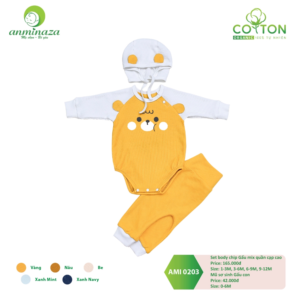 Body Chip Thu Đông Dài Tay Kèm Quần Anminaza Chất Vải Tổ Ong Mềm Mịn Và Thoáng Khí - Hàng Chính Hãng AMI0203