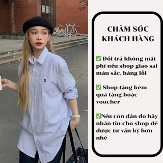 Áo sơ mi kẻ nam nữ mặc đôi unisex form rộng đẹp thêu chữ S - 247store