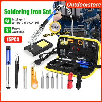 bộ 15 món Mỏ hàn thiếc điều chỉnh nhiệt độ, máy hàn chì mini, mỏ hàn 80w 220v và phụ kiện hàn, thiếc hàn, bộ mũi hàn