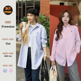 Áo sơ mi kẻ nam nữ mặc đôi unisex form rộng đẹp thêu chữ S - 247store