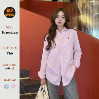 Áo sơ mi nữ kẻ sọc dáng dài thêu chữ S - 247store - Somike3071_P4K4