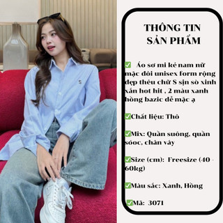 Áo sơ mi nữ kẻ sọc dáng dài thêu chữ S - 247store - Somike3071_P4K4