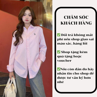 Áo sơ mi nữ kẻ sọc dáng dài thêu chữ S - 247store - Somike3071_P4K4