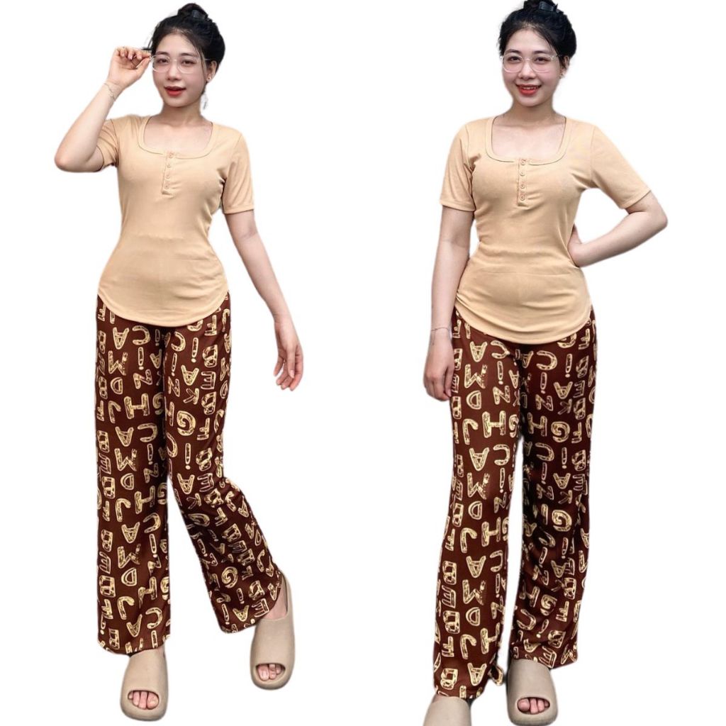 Đồ Bộ Nữ Quần Ống Rộng Bigsize ESHOP Đồ Mặc Nhà Nữ Áo Tay Ngắn Set Bộ Đẹp Xinh Dễ Thương DB678