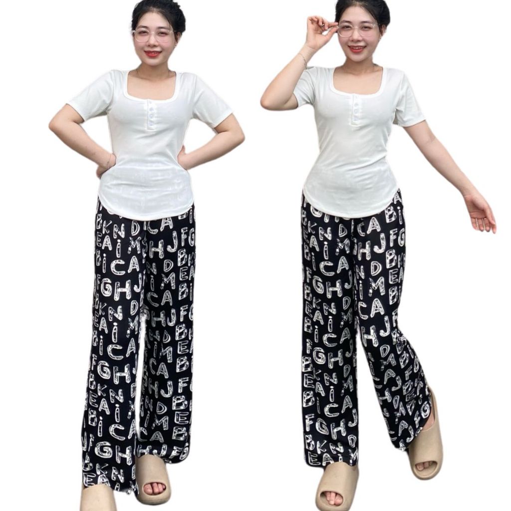 Đồ Bộ Nữ Quần Ống Rộng Bigsize ESHOP Đồ Mặc Nhà Nữ Áo Tay Ngắn Set Bộ Đẹp Xinh Dễ Thương DB678