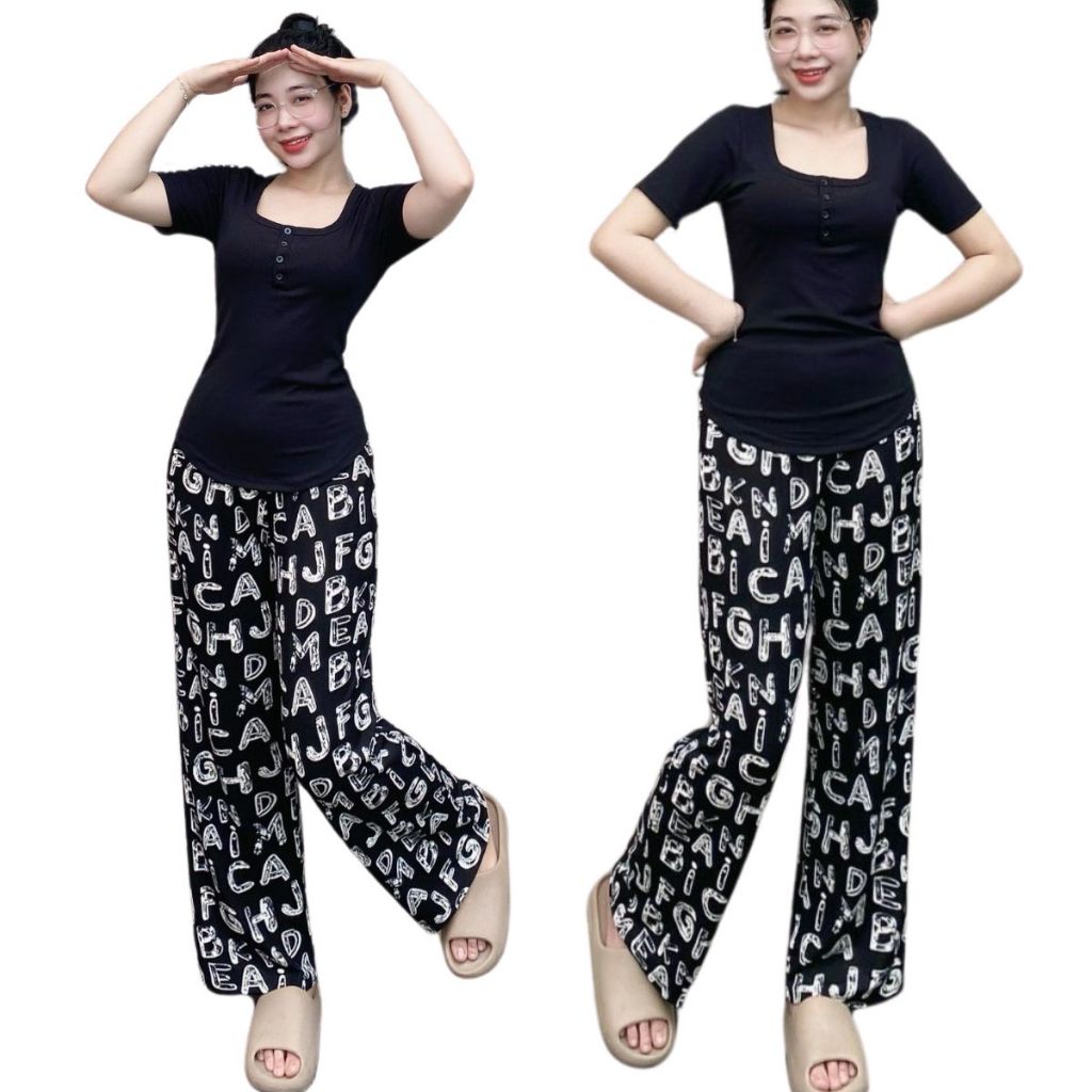 Đồ Bộ Nữ Quần Ống Rộng Bigsize ESHOP Đồ Mặc Nhà Nữ Áo Tay Ngắn Set Bộ Đẹp Xinh Dễ Thương DB678