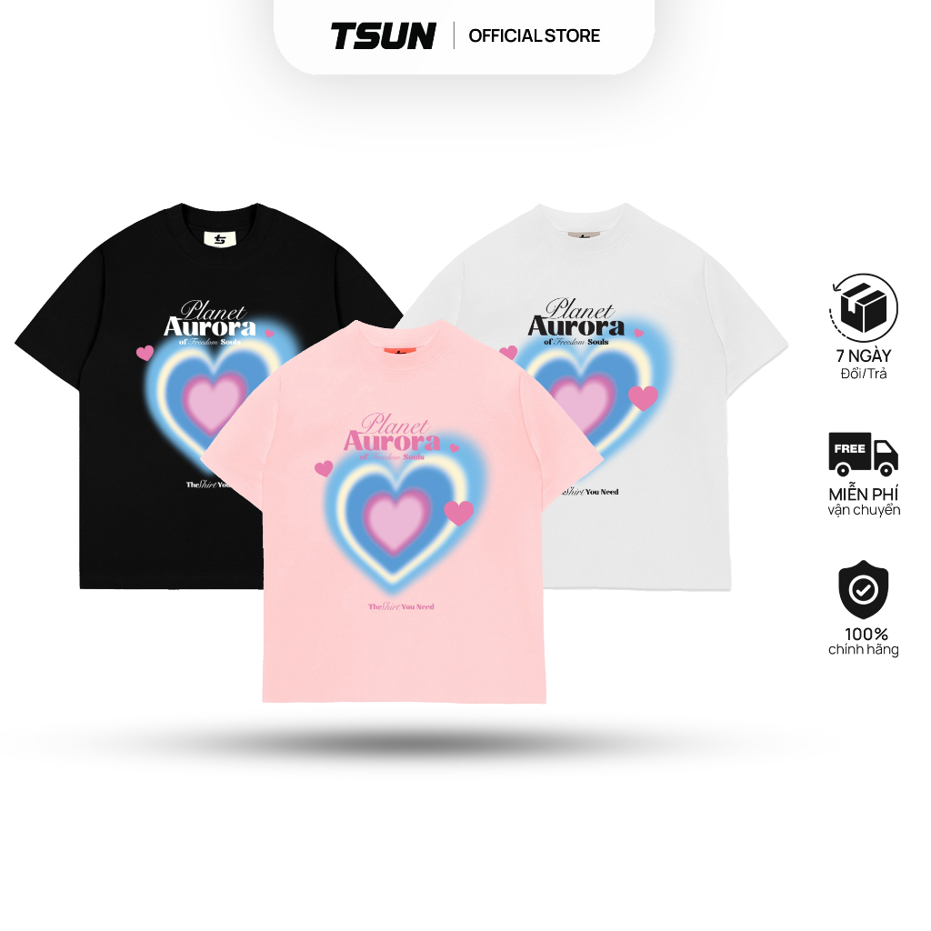 Ảnh Áo Thun Trái Tim Hào Quang - Brand TSUN Chính Hãng - Aurora Tee - Unisex 1