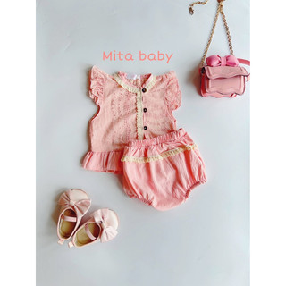 Đồ bộ cho bé gái thiết kế style Hàn Quốc xinh xắn - set bé gái 4-10kg áo thô ren cánh tiên mix quần chip