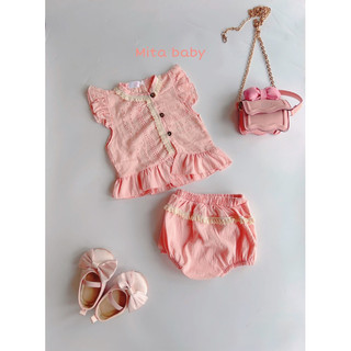 Đồ bộ cho bé gái thiết kế style Hàn Quốc xinh xắn - set bé gái 4-10kg áo thô ren cánh tiên mix quần chip