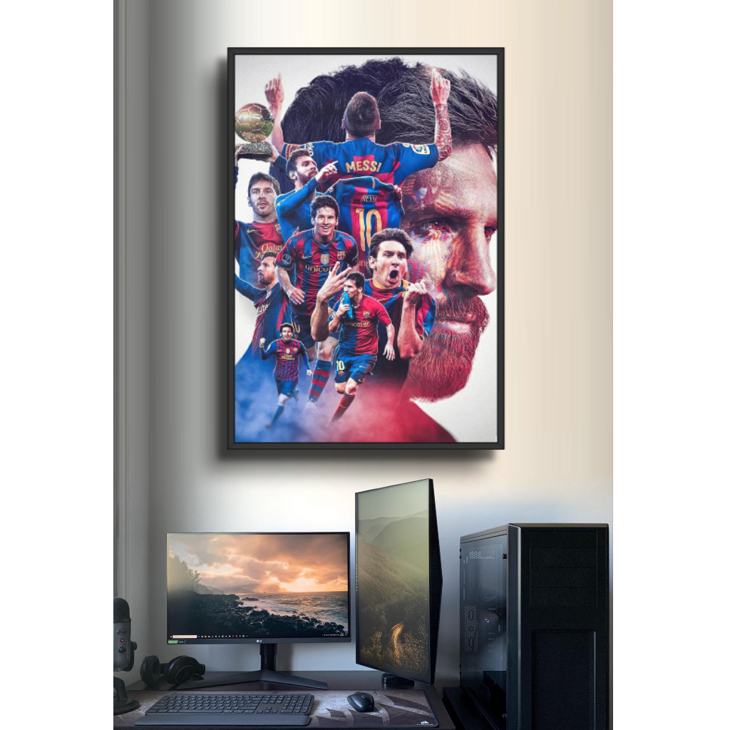 Tranh Gỗ Cầu Thủ Bóng Đá Lionel Messi Phong Cách Nghệ Thuật Hiện Đại Tráng Gương Có Khung Treo Tường