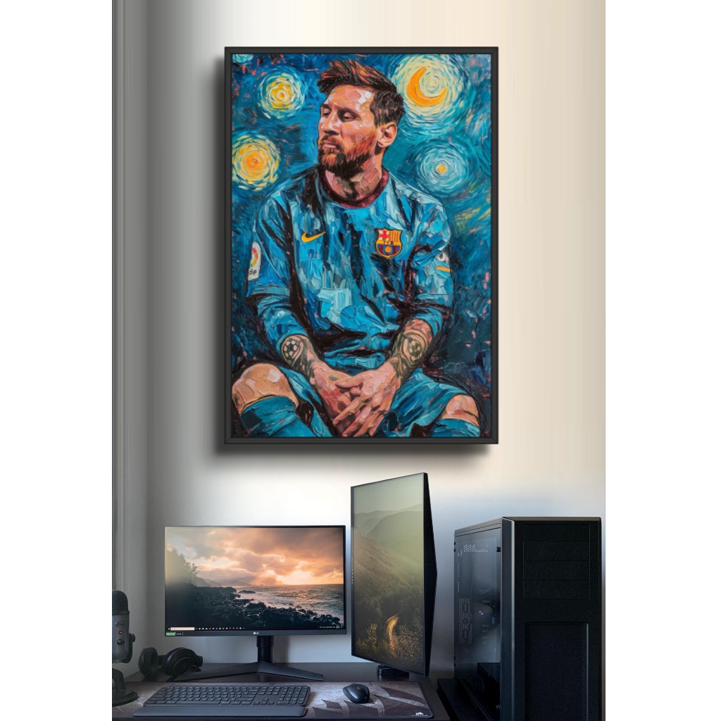 Tranh Gỗ Cầu Thủ Bóng Đá Lionel Messi Phong Cách Nghệ Thuật Hiện Đại Tráng Gương Có Khung Treo Tường