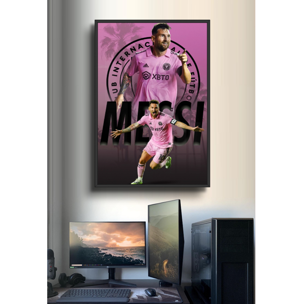 Tranh Gỗ Cầu Thủ Bóng Đá Lionel Messi Phong Cách Nghệ Thuật Hiện Đại Tráng Gương Có Khung Treo Tường
