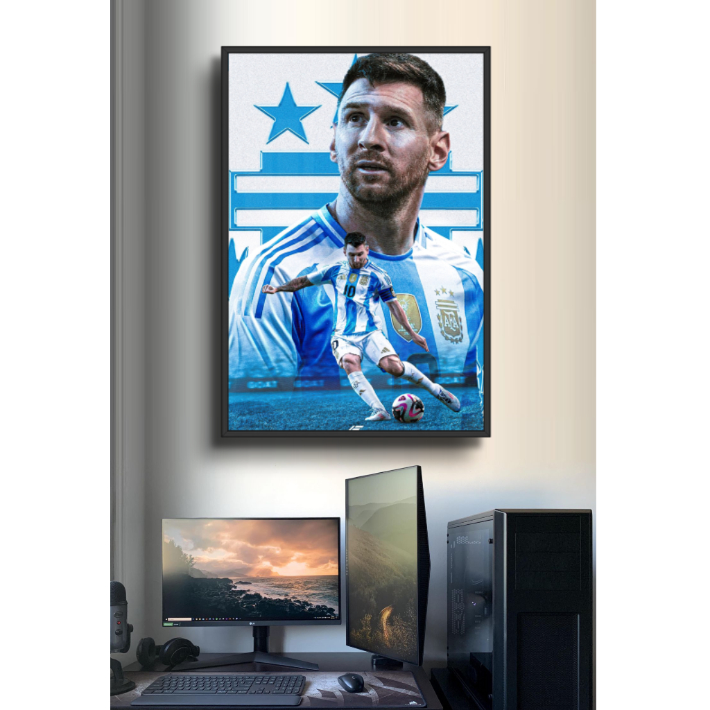 Tranh Gỗ Cầu Thủ Bóng Đá Lionel Messi Phong Cách Nghệ Thuật Hiện Đại Tráng Gương Có Khung Treo Tường