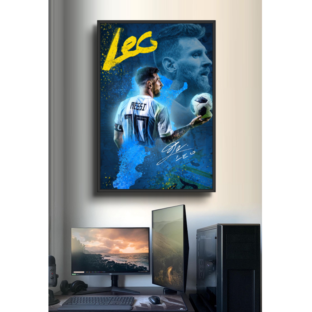 Tranh Gỗ Cầu Thủ Bóng Đá Lionel Messi Phong Cách Nghệ Thuật Hiện Đại Tráng Gương Có Khung Treo Tường