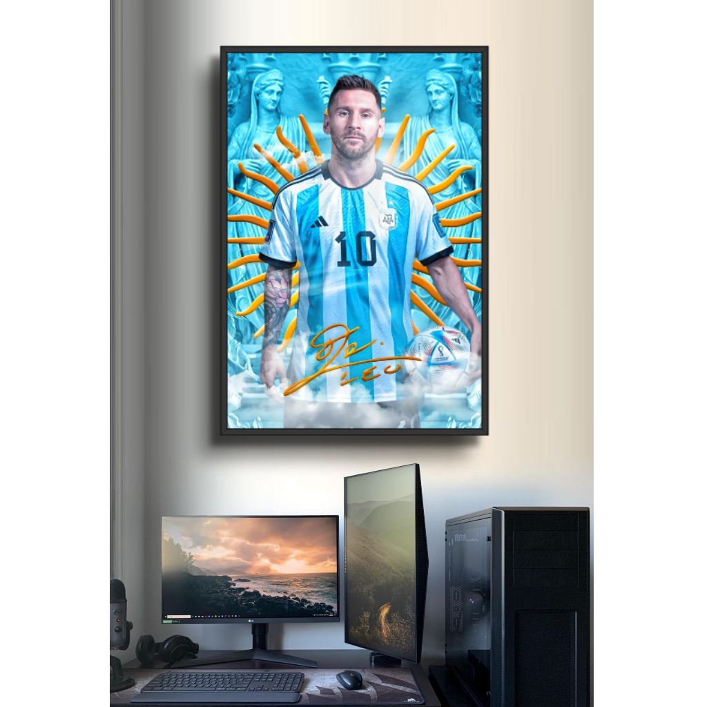 Tranh Gỗ Cầu Thủ Bóng Đá Lionel Messi Phong Cách Nghệ Thuật Hiện Đại Tráng Gương Có Khung Treo Tường