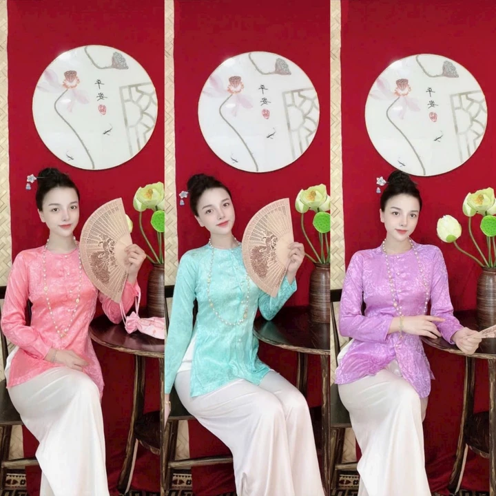 ÁO BÀ BA CỔ TRÒN TAY DÀI, ÁO LẺ BÀ BA CÀI NÚT TAY DÀI CHẤT VẢI GẤM ĐỦ SIZE
