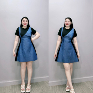 Đầm phối jean bigsize nữ tay ngắn cổ tròn form chữ A tôn eo dáng dài và ngắn trẻ trung năng động 50-95kg G671+G672