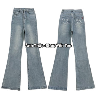 Quần loe thêu nơ 2 túi sau Yến Tee , chất jeans cotton mềm mịn , co dãn tốt
