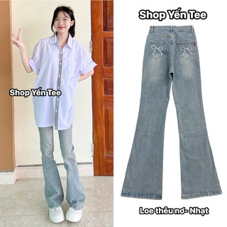 Quần loe thêu nơ 2 túi sau Yến Tee , chất jeans cotton mềm mịn , co dãn tốt