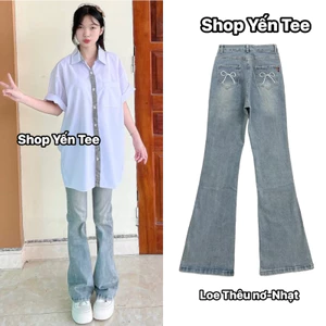 Quần loe thêu nơ 2 túi sau Yến Tee , chất jeans cotton mềm mịn , co dãn tốt