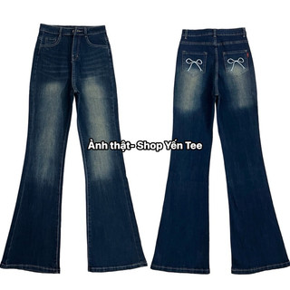 Quần loe thêu nơ 2 túi sau Yến Tee , chất jeans cotton mềm mịn , co dãn tốt