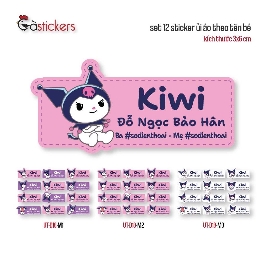 Sticker ủi áo in tên trẻ em GaStickers UT-D18- bộ 12 miếng kích thước 3 ...