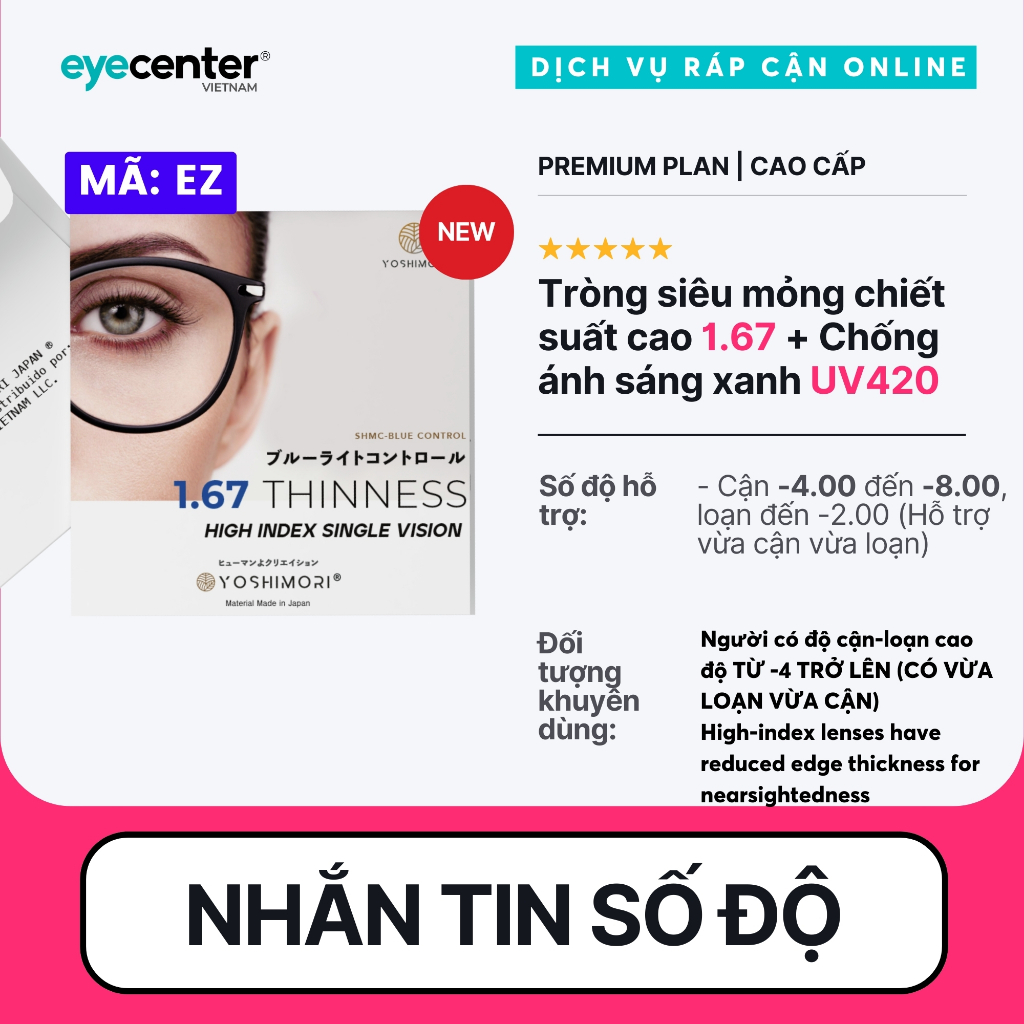 Ảnh Tròng kính cận viễn loạn có độ Eye Center mắt kính chống ánh sáng xanh chống xước chống UV đổi màu đi nắng 3