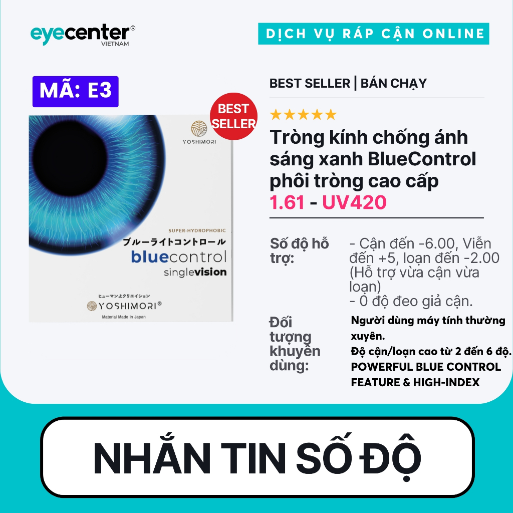 Ảnh Tròng kính cận viễn loạn có độ Eye Center mắt kính chống ánh sáng xanh chống xước chống UV đổi màu đi nắng 4