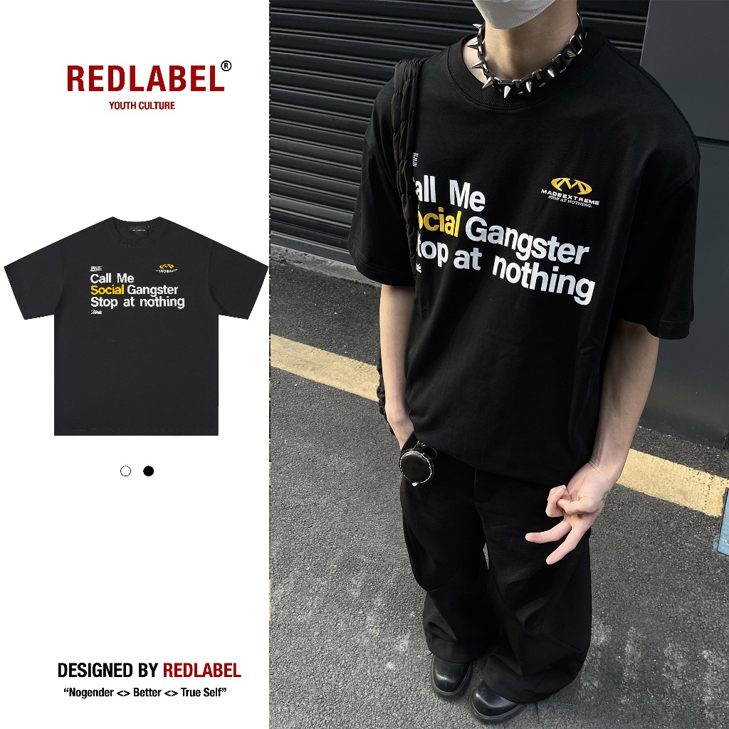 Áo Thun Nam Nữ RedLabel "SOCIAL" Tshirt, Áo Phông In Họa Tiết Form Rộng Tay Lỡ Cap Cấp Cá Tính Chất Cotton Dày Dặn