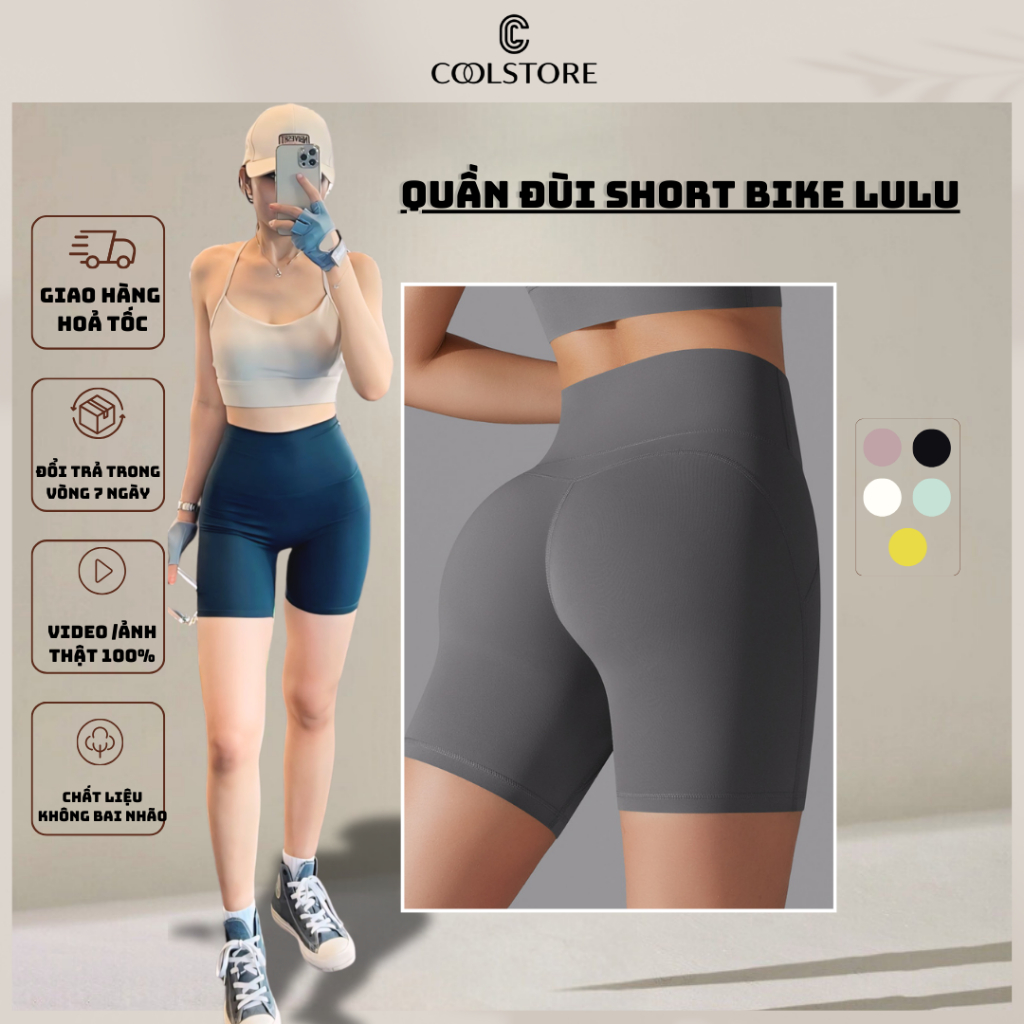 Quần đùi Short Bike Lulu mịn 25%spandex legging cạp cao chống lộ tập ...