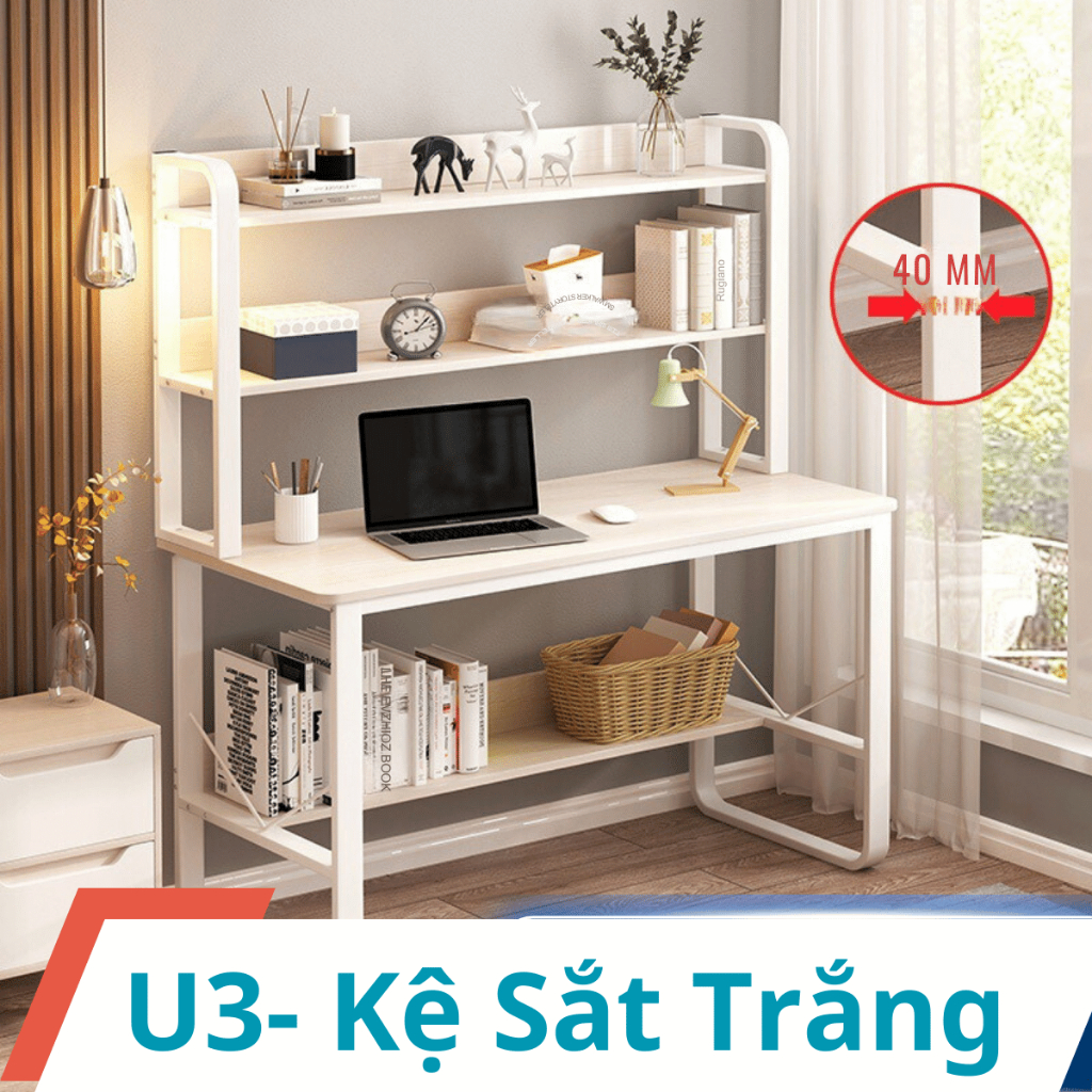 Bàn Học Cho Bé Kèm Kệ – Gỗ MDF Bền Đẹp – Chân Sắt U An Toàn – Thiết Kế Tiện Lợi | BigBuy360 - bigbuy360.vn